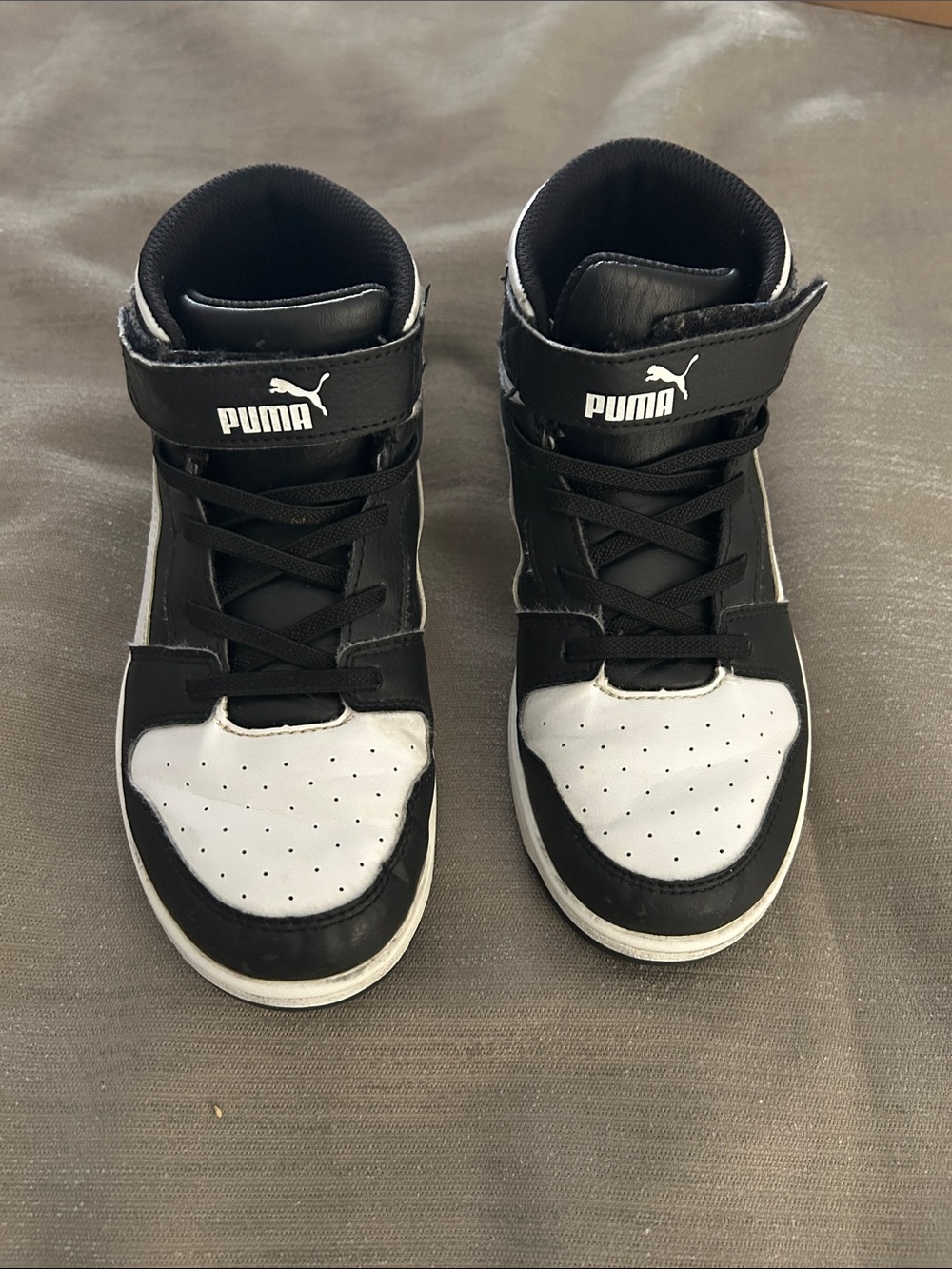 Puma Kids Black and White High-Top Sneakers with Strap